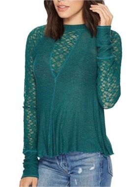 Free People No Limits Lace-Sleeve Long-Sleeve Top